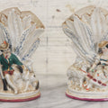 Lot 060 - Pair Of Antique Porcelain Staffordshire Decorative Vases, Man With Dog Hunting Rabbit And Woman With Lamb, Note Damage
