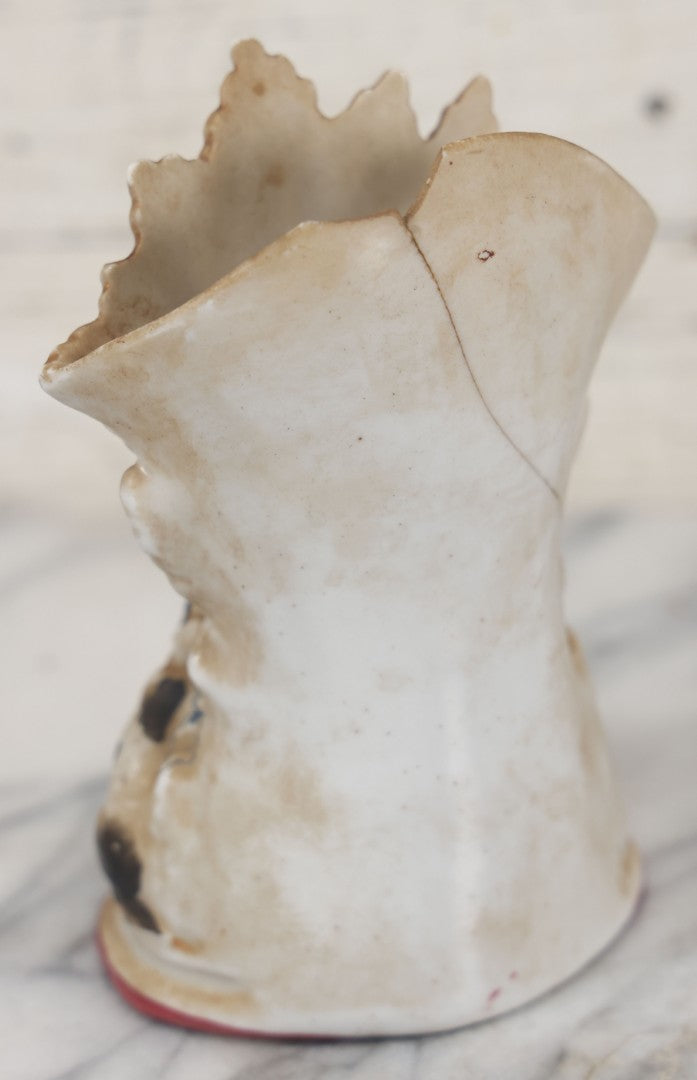 Lot 060 - Pair Of Antique Porcelain Staffordshire Decorative Vases, Man With Dog Hunting Rabbit And Woman With Lamb, Note Damage