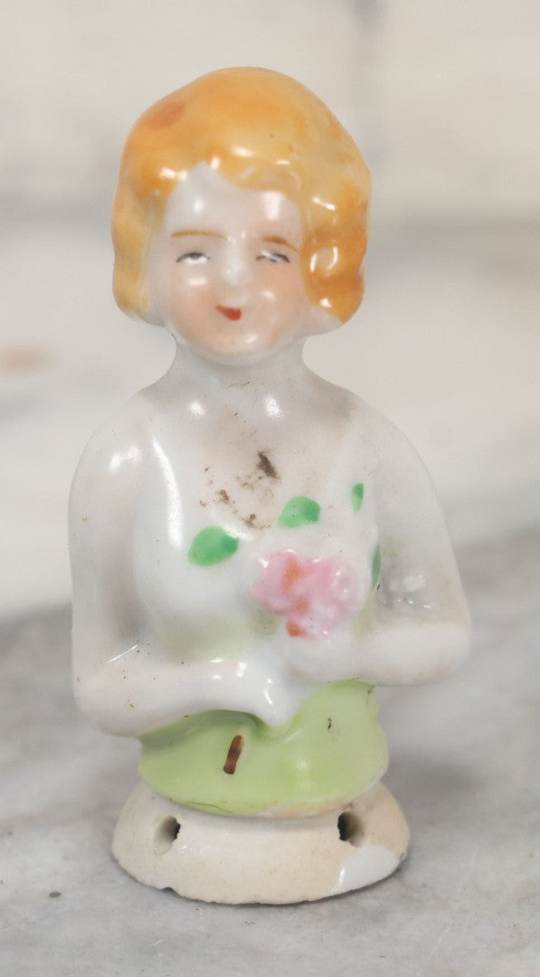 Lot 061 - Trio Of Vintage And Antique Dresser Brush Porcelain Lady Toppers, Made In Japan, Germany, Etc., Sold As One Lot