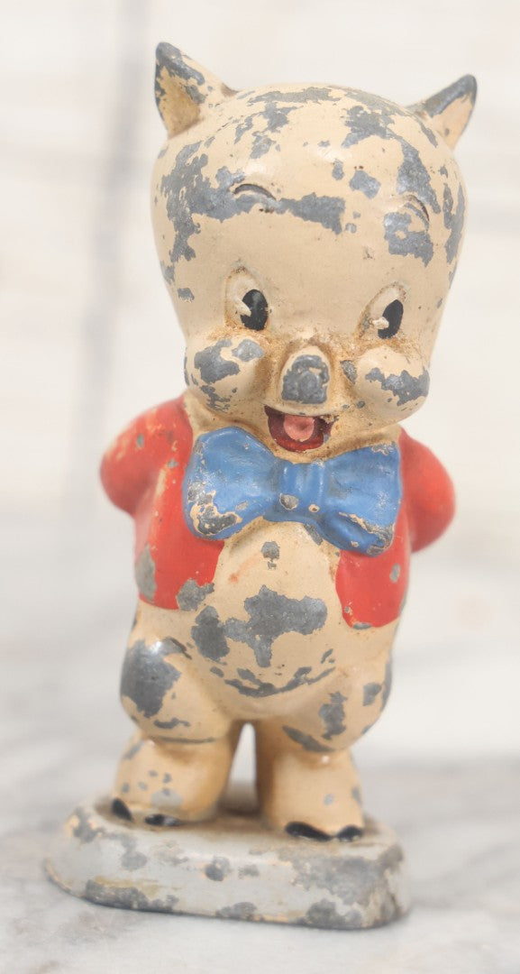 Lot 063 - Vintage Porky Pig Warner Brothers Looney Tunes Character Die Cast Metal Figurine, Painted, Originally Part Of A Pencil Holder By Moss Metal Co, As Found