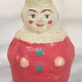 Lot 064 - Vintage Papier Mache Or Composition Roly Poly Clown Toy In Red Shirt With Pointy Hat, Make-Up, Note Wear, As Found