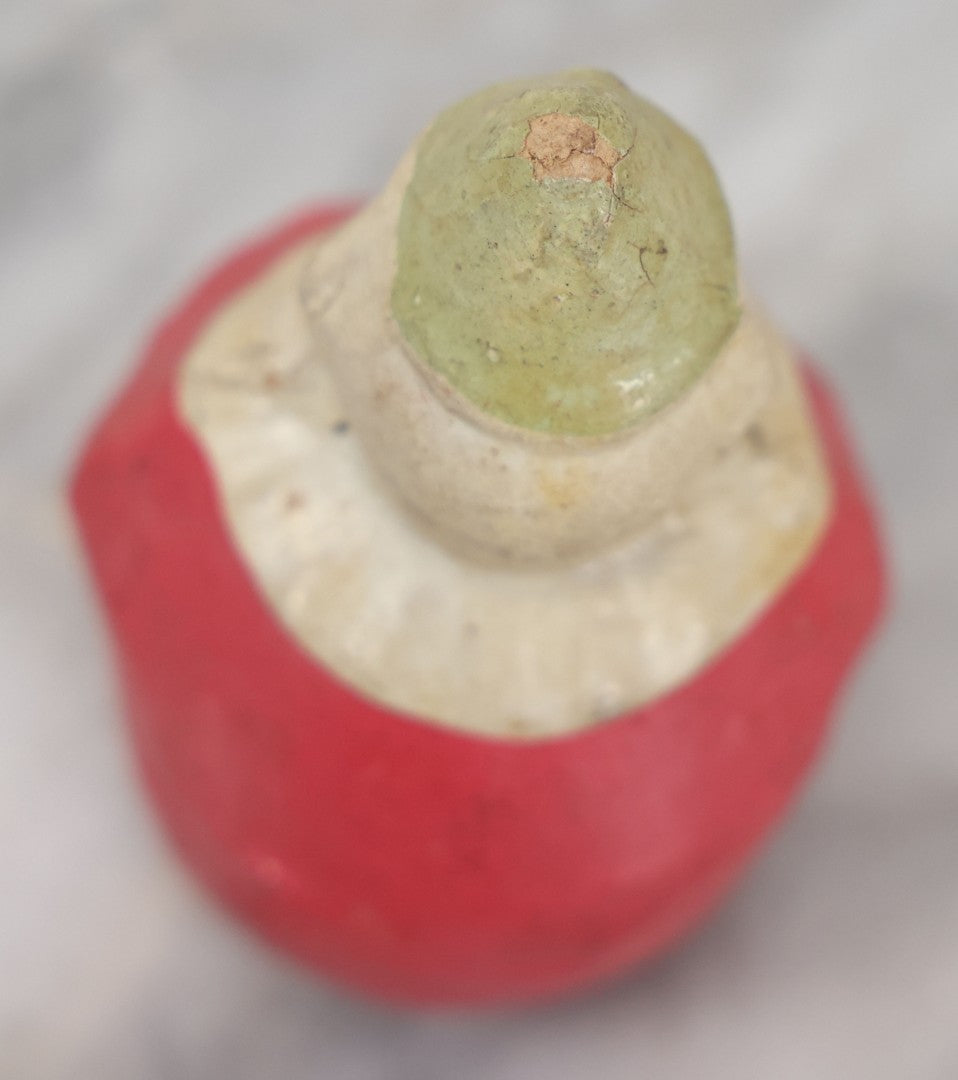 Lot 064 - Vintage Papier Mache Or Composition Roly Poly Clown Toy In Red Shirt With Pointy Hat, Make-Up, Note Wear, As Found