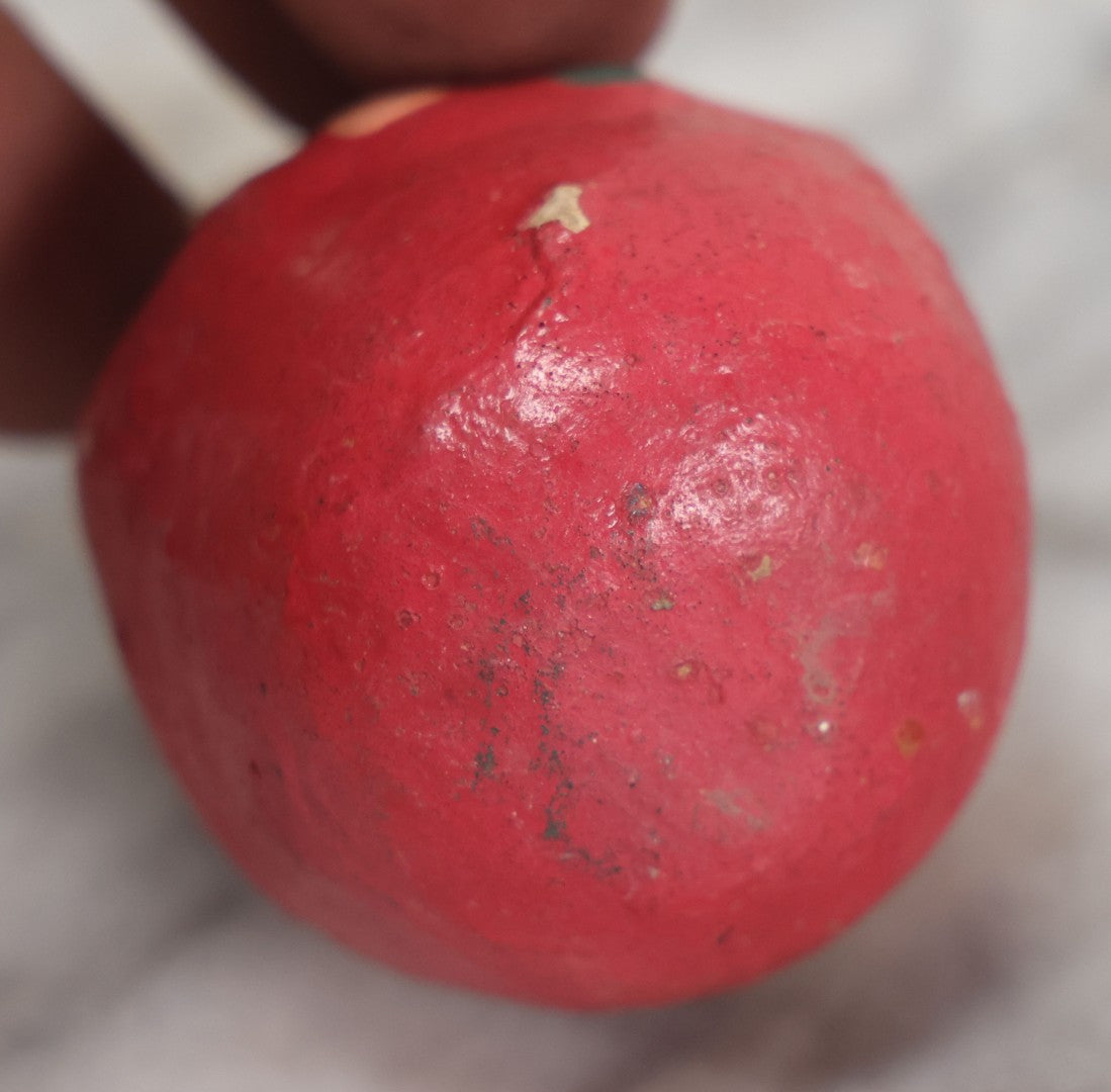 Lot 064 - Vintage Papier Mache Or Composition Roly Poly Clown Toy In Red Shirt With Pointy Hat, Make-Up, Note Wear, As Found