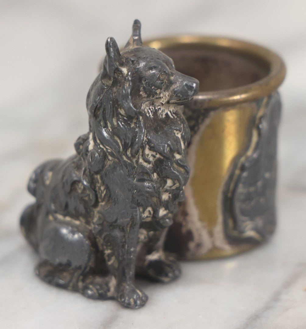 Lot 065 - Antique Cast Metal And Brass Toothpick Holder With Dog, Souvenir Of Washington D.C., The Capitol Building