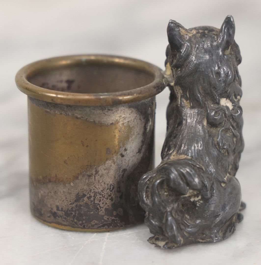 Lot 065 - Antique Cast Metal And Brass Toothpick Holder With Dog, Souvenir Of Washington D.C., The Capitol Building
