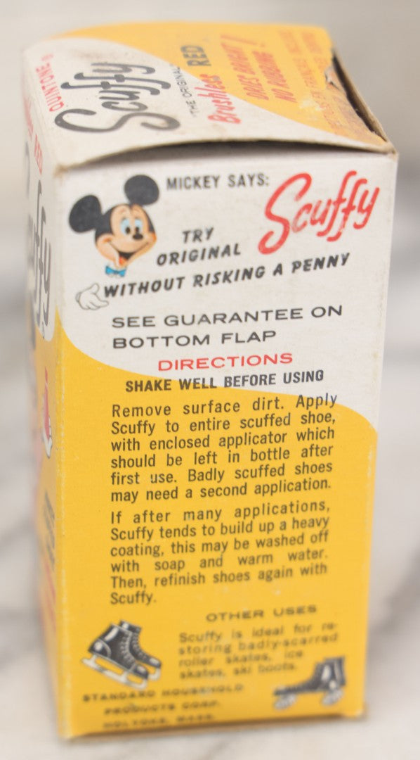 Lot 068 - Grouping Of Four New Old Stock N.O.S. Scuffy Shoe Polish Boxes With Contents, Three Featuring Mickey Mouse, Other Disney Characters, Including Ox-Blood, Red, And Brown, As Found