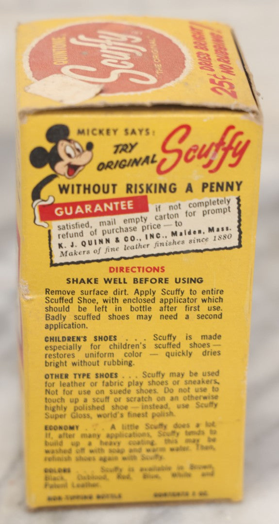 Lot 068 - Grouping Of Four New Old Stock N.O.S. Scuffy Shoe Polish Boxes With Contents, Three Featuring Mickey Mouse, Other Disney Characters, Including Ox-Blood, Red, And Brown, As Found