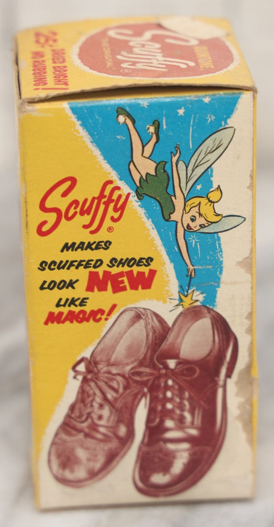 Lot 068 - Grouping Of Four New Old Stock N.O.S. Scuffy Shoe Polish Boxes With Contents, Three Featuring Mickey Mouse, Other Disney Characters, Including Ox-Blood, Red, And Brown, As Found