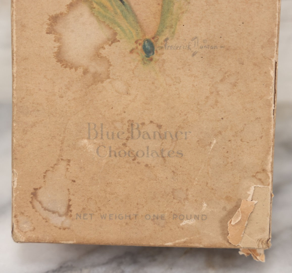 Lot 069 - Vintage Paper Board Box For Blue Banner Chocolates, One Pound, Featuring Pretty Woman In Hat By Frederick Alexander Duncan