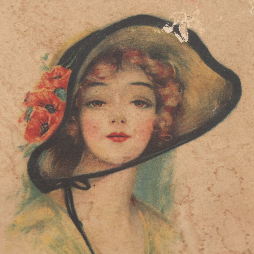 Lot 069 - Vintage Paper Board Box For Blue Banner Chocolates, One Pound, Featuring Pretty Woman In Hat By Frederick Alexander Duncan