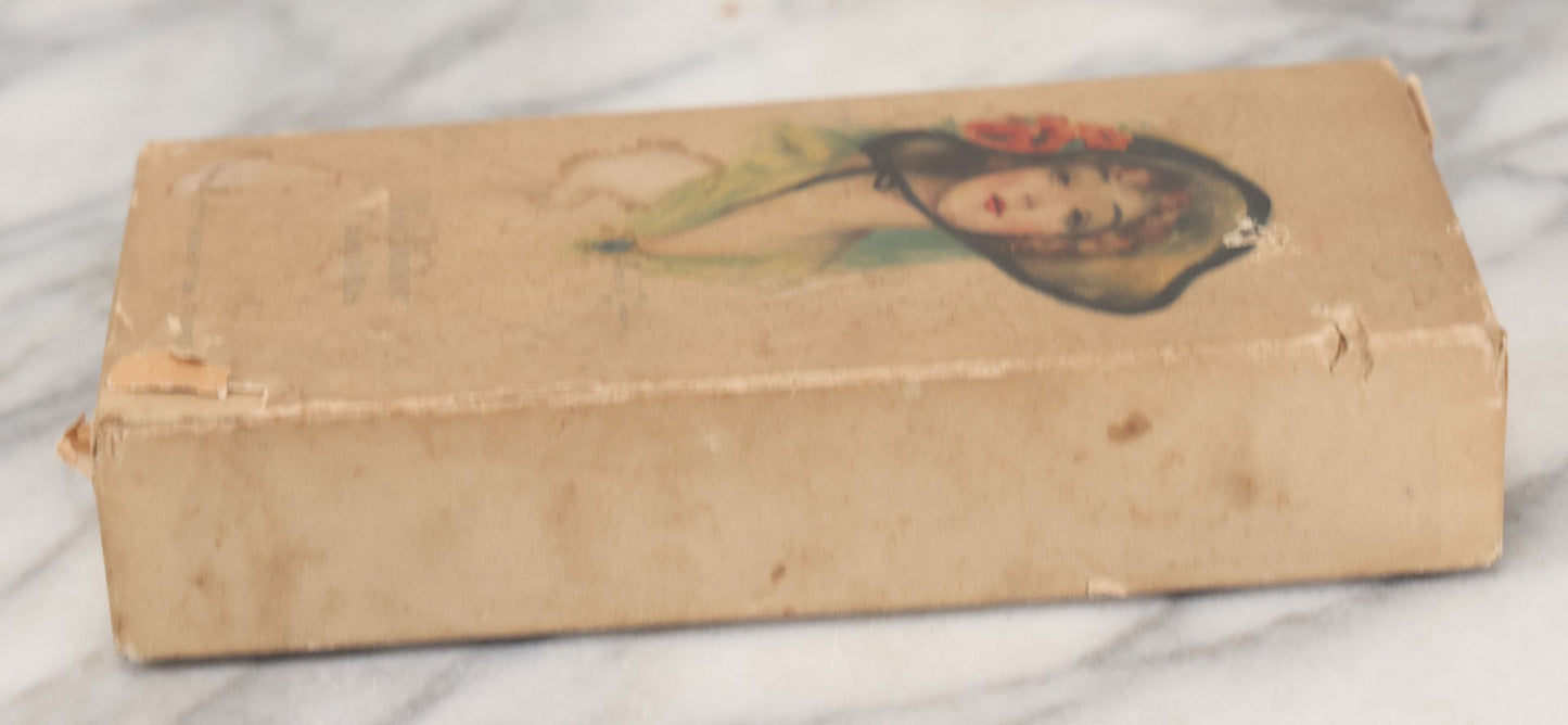 Lot 069 - Vintage Paper Board Box For Blue Banner Chocolates, One Pound, Featuring Pretty Woman In Hat By Frederick Alexander Duncan