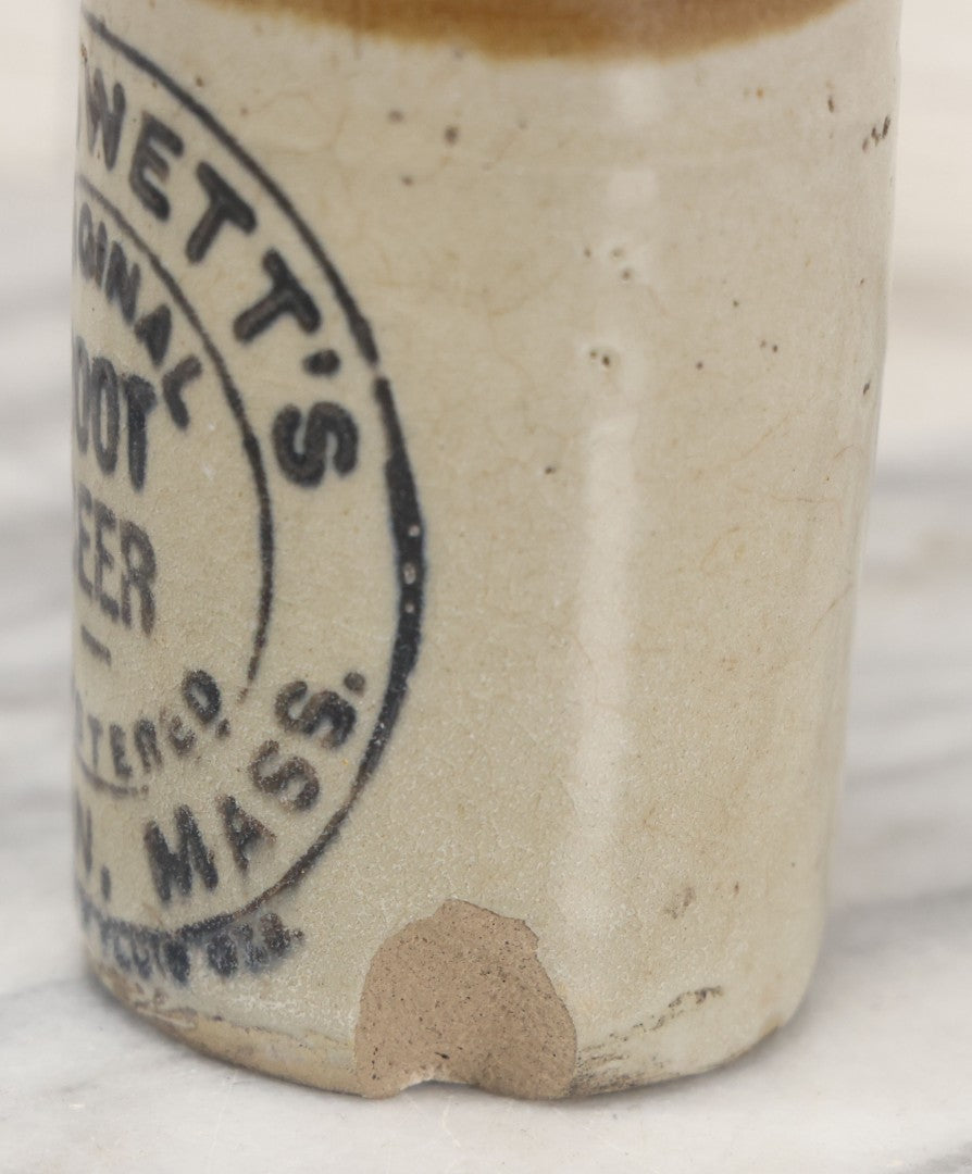 Lot 070 - Antique Dr. Swett's Original Root Beer Stoneware Bottle, Boston, Massachusetts, Note Large Chip Lower Right Side
