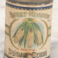 Lot 074 - Antique Sweet Meadow Brand Maine Style Sugar Corn Tin Can With Paper Label, Packed By Monocacy Valley Canning Co., Frederick Maryland