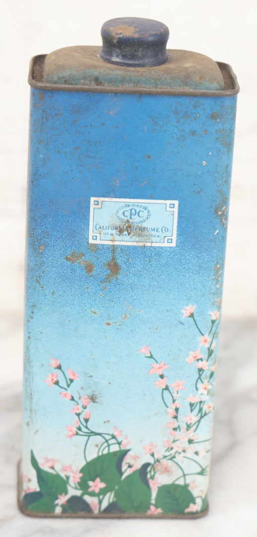 Lot 077 - Vintage Blue Powder Tin With Pink Flowers, California Perfume Company, New York, Montreal, Made In U.S.A.