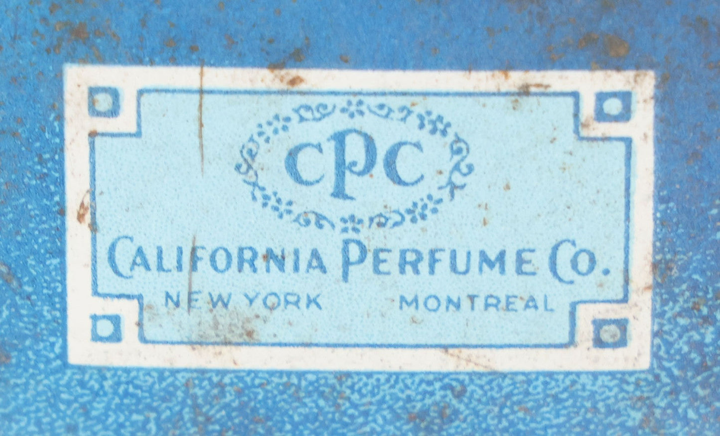 Lot 077 - Vintage Blue Powder Tin With Pink Flowers, California Perfume Company, New York, Montreal, Made In U.S.A.