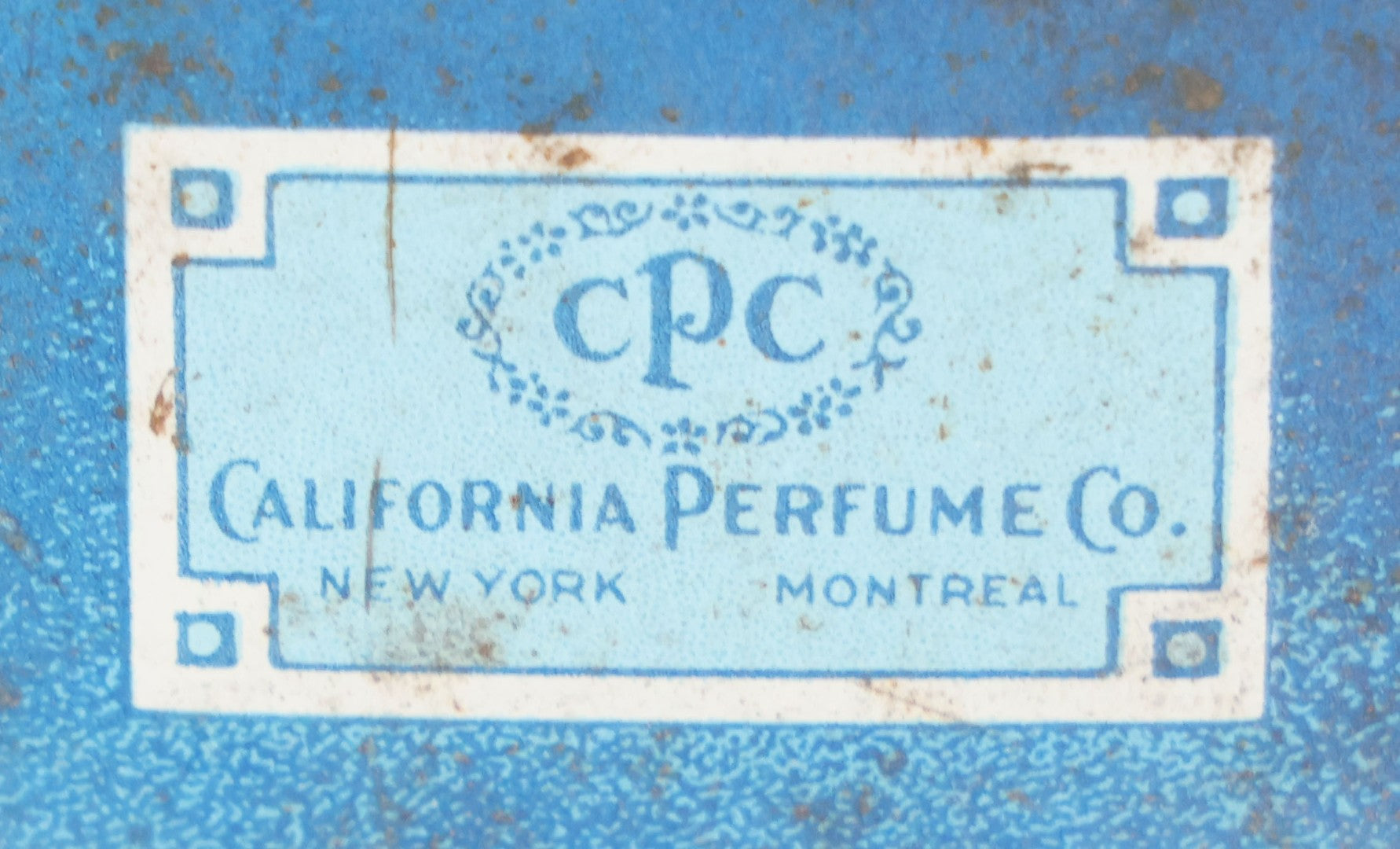 Lot 077 - Vintage Blue Powder Tin With Pink Flowers, California Perfume Company, New York, Montreal, Made In U.S.A.