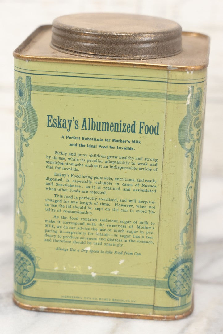 Lot 078 - Pair Of Antique Eskay's Albumenized Food, A Substitute For Mother's Milk Tins, Prepared By Smith, Kline, & French Co., Pharmacists, Philadelphia, Pennsylvania, Note Wear