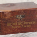 Lot 082 - Vintage Blue Ridge Glass Corporation Finger Jointed Wooden Advertising Box With Interior Dividers, Writing On Interior, Toledo Plate And Window Glass Co.