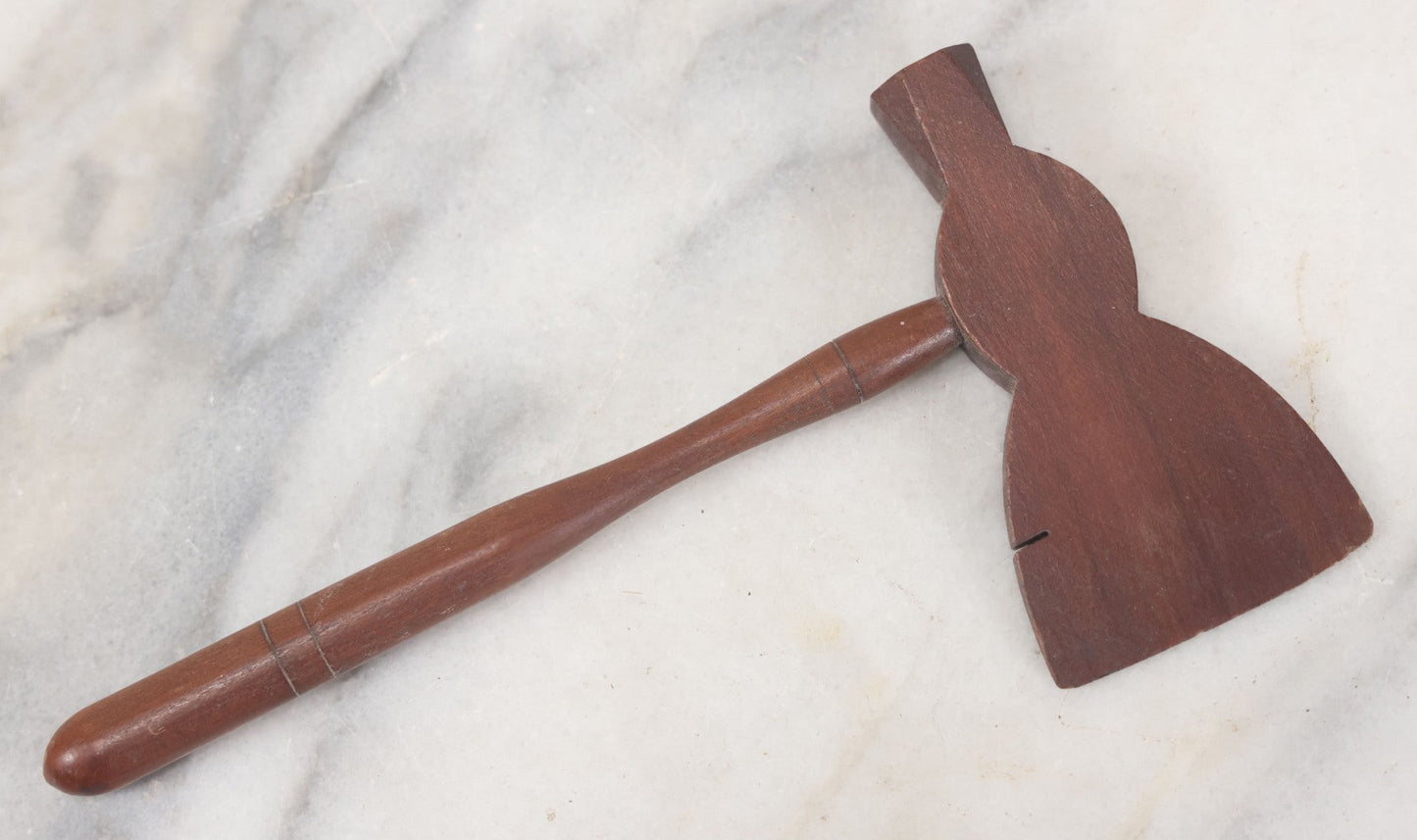 Lot 088 - Vintage Folk Art Hand Carved Miniature Wooden Axe, 7" Overall Length