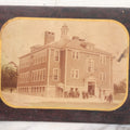 Lot 103 - Antique Rectangular Celluloid Photo Button Of A Brick School, Students Standing Outside, Circa Early 20th Century