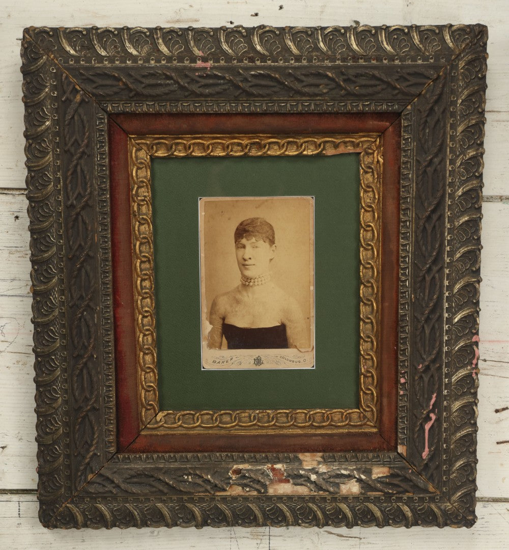 Lot 001 - Antique Cabinet Card Photo Of Tattooed Lady Anna Grace, In Ornate Frame, Baker Photographer, Tattooed By Edwin Thomas, 16-3/4" x 18-7/8"