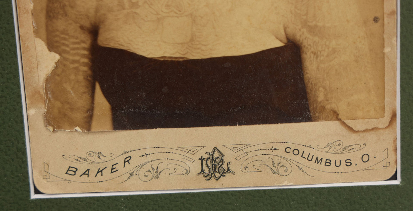 Lot 001 - Antique Cabinet Card Photo Of Tattooed Lady Anna Grace, In Ornate Frame, Baker Photographer, Tattooed By Edwin Thomas, 16-3/4" x 18-7/8"