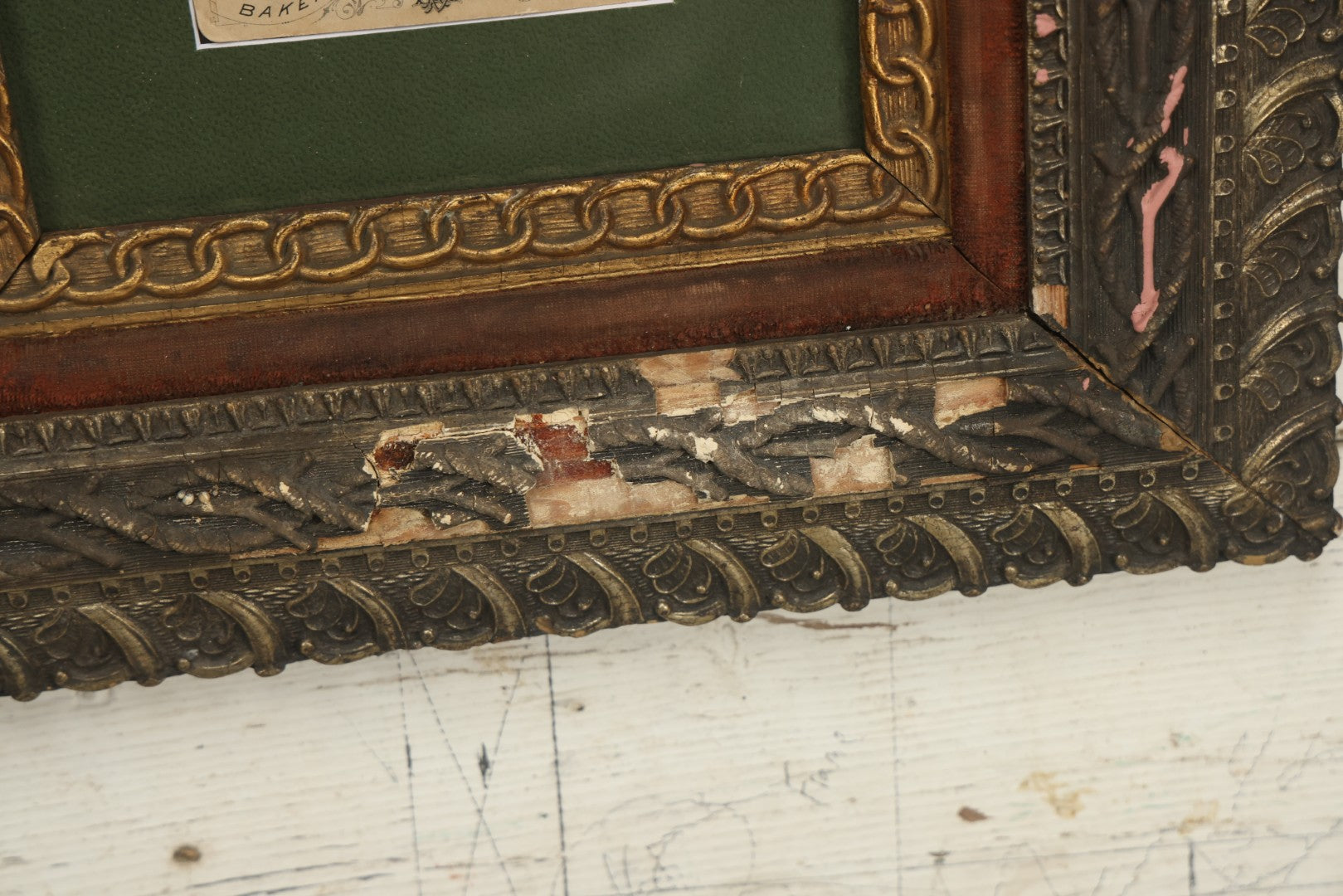 Lot 001 - Antique Cabinet Card Photo Of Tattooed Lady Anna Grace, In Ornate Frame, Baker Photographer, Tattooed By Edwin Thomas, 16-3/4" x 18-7/8"