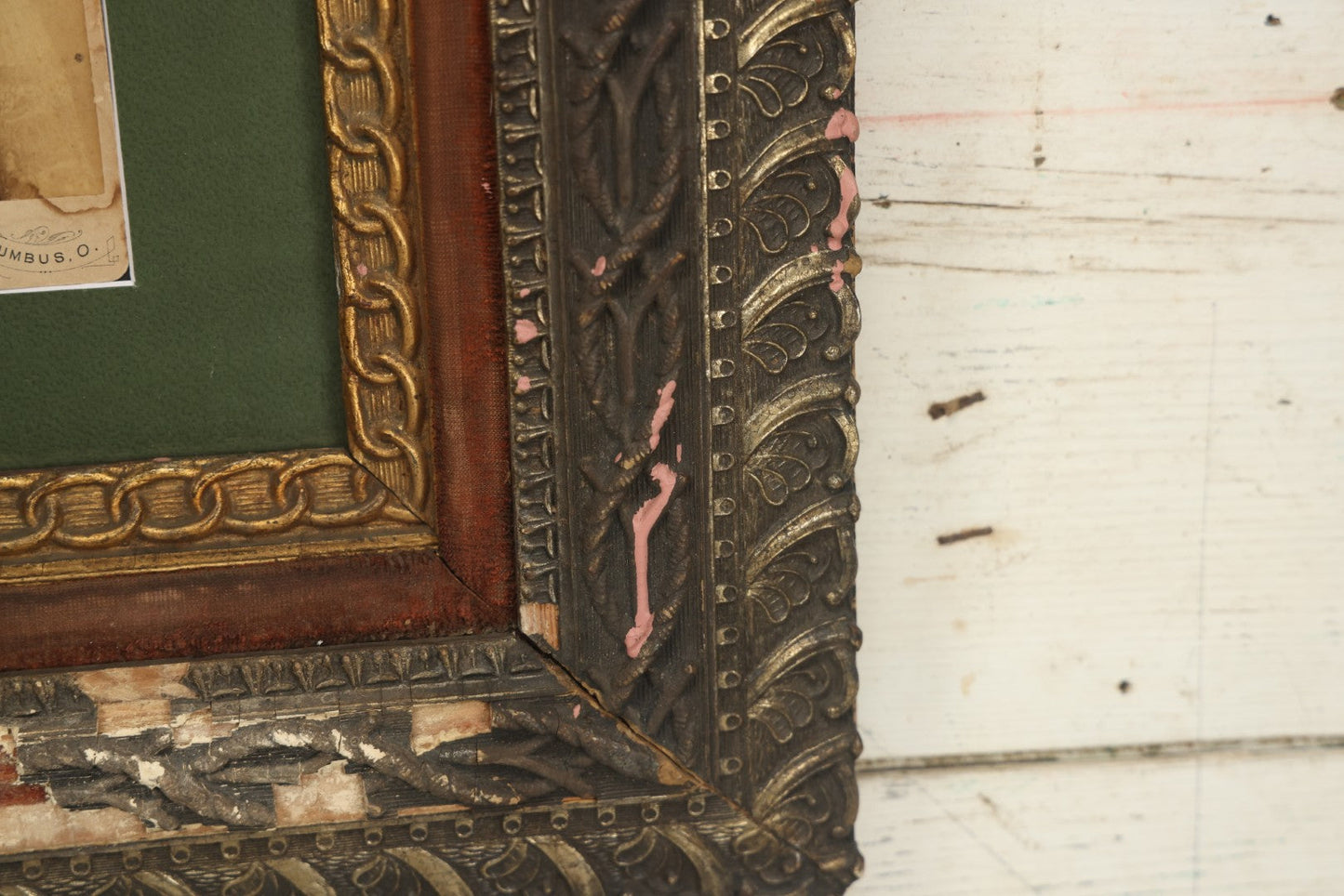 Lot 001 - Antique Cabinet Card Photo Of Tattooed Lady Anna Grace, In Ornate Frame, Baker Photographer, Tattooed By Edwin Thomas, 16-3/4" x 18-7/8"