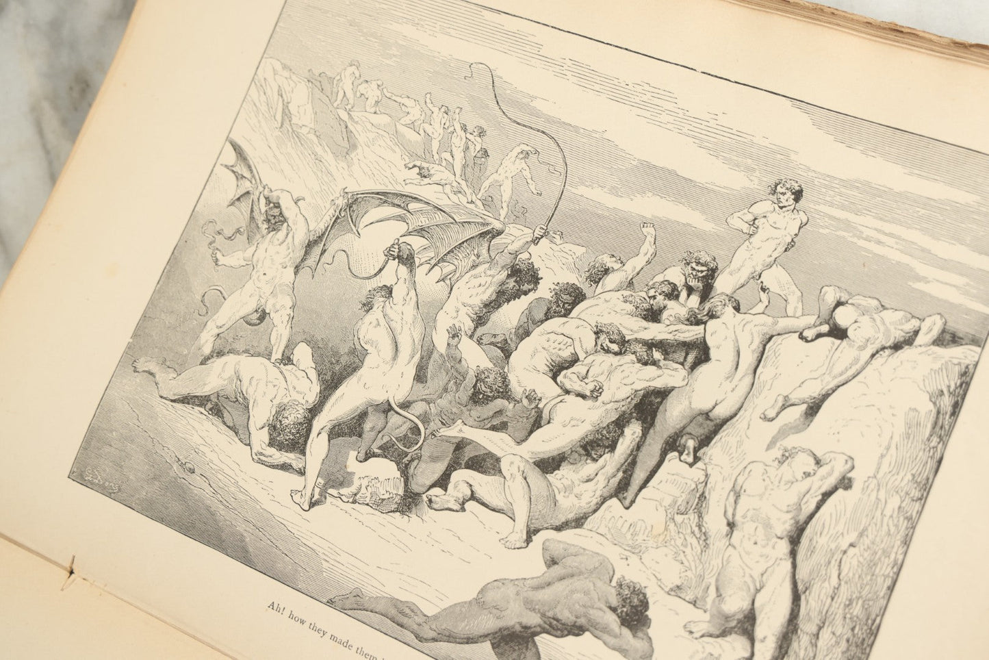 Lot 004 - "Dante's Inferno" Antique Book Illustrated By Gustave Dore, Circa 1890, Craft Grade Condition, Poor Pinding, Heavy Wear, Illustrations In Good Condition, Loose Pages, Worn Binding