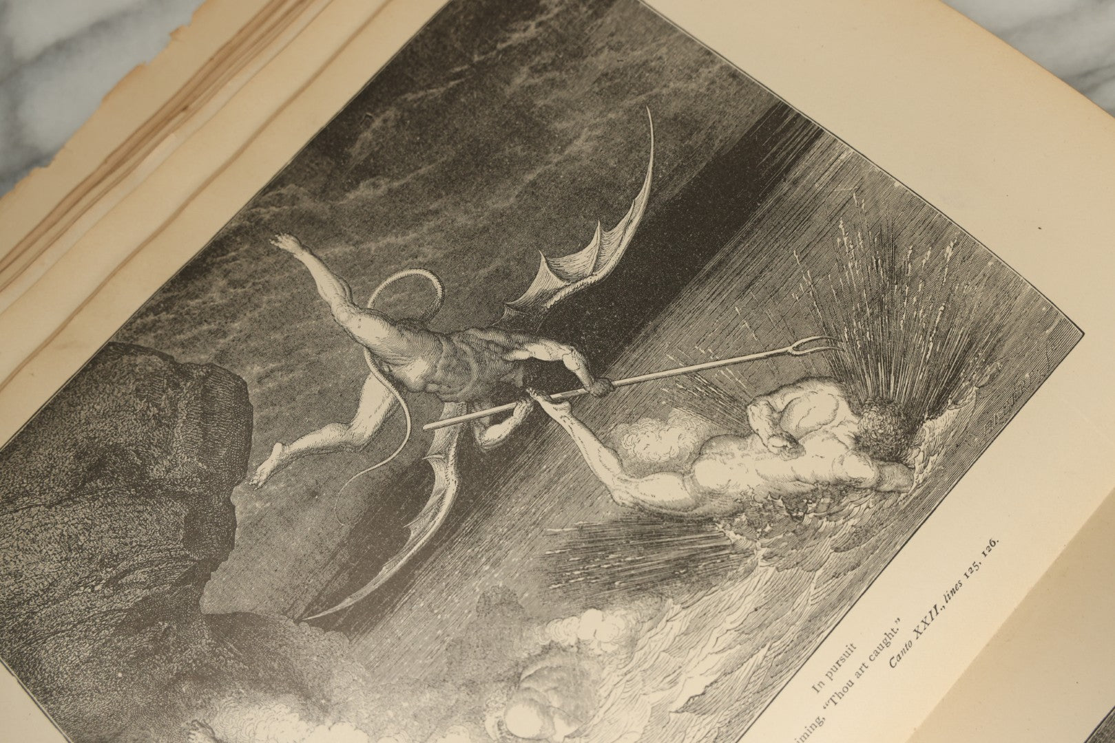 Lot 004 - "Dante's Inferno" Antique Book Illustrated By Gustave Dore, Circa 1890, Craft Grade Condition, Poor Pinding, Heavy Wear, Illustrations In Good Condition, Loose Pages, Worn Binding