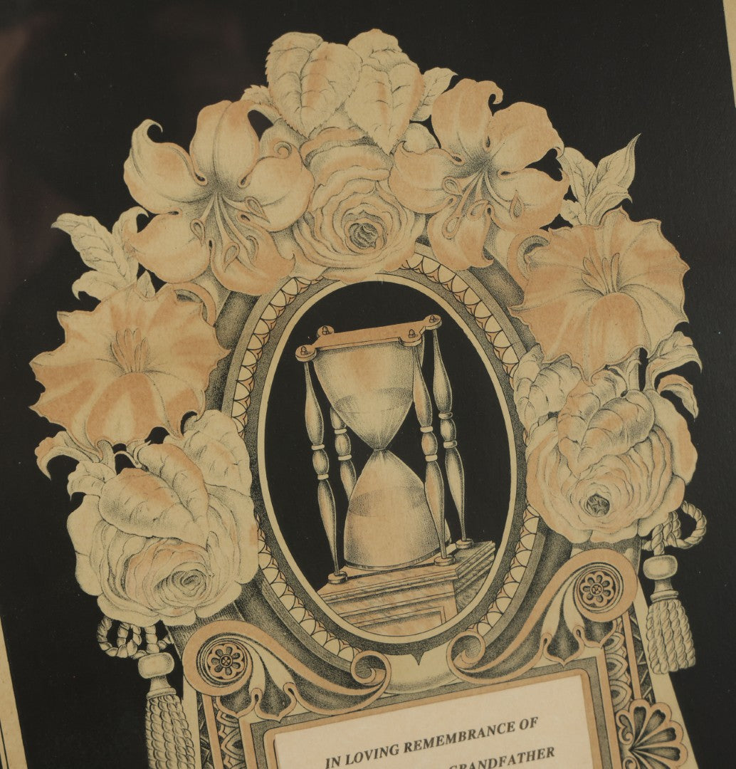 Lot 005 - Antique Mourning Lithograph In Frame With Dove And Hourglass, "Gone By Not Forgotten," Copyright T.W. Campbell, 1892, Updated In Memory Of David H. Jones, Died 1996, 19-3/" x 27-1/4"