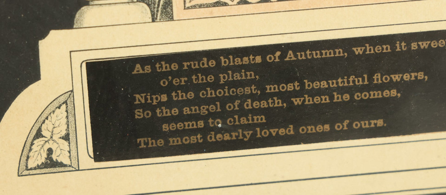 Lot 005 - Antique Mourning Lithograph In Frame With Dove And Hourglass, "Gone By Not Forgotten," Copyright T.W. Campbell, 1892, Updated In Memory Of David H. Jones, Died 1996, 19-3/" x 27-1/4"