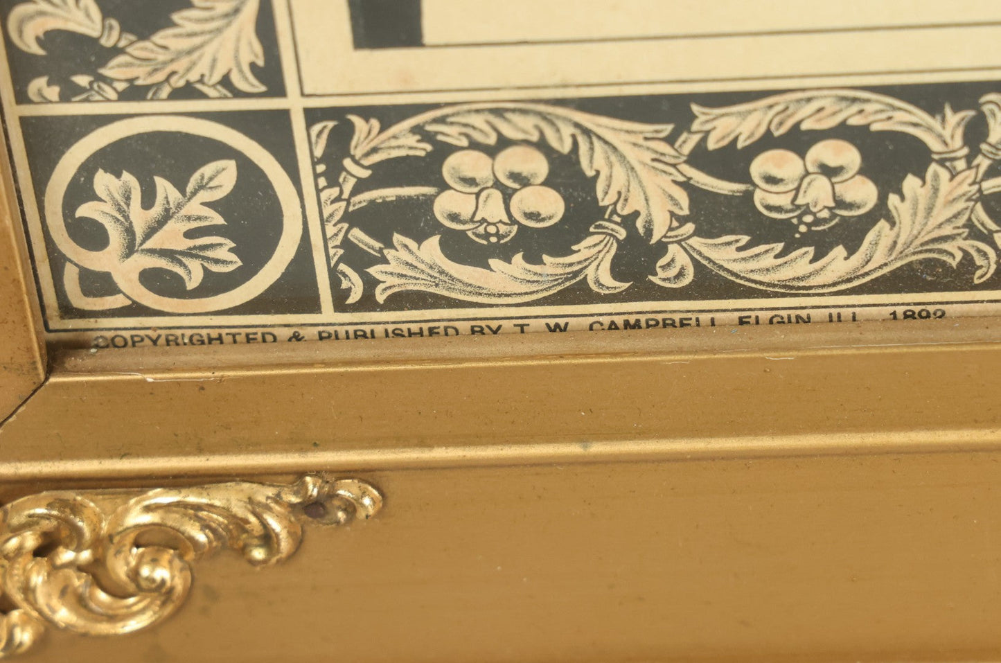 Lot 005 - Antique Mourning Lithograph In Frame With Dove And Hourglass, "Gone By Not Forgotten," Copyright T.W. Campbell, 1892, Updated In Memory Of David H. Jones, Died 1996, 19-3/" x 27-1/4"