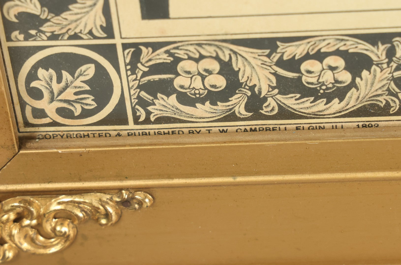 Lot 005 - Antique Mourning Lithograph In Frame With Dove And Hourglass, "Gone By Not Forgotten," Copyright T.W. Campbell, 1892, Updated In Memory Of David H. Jones, Died 1996, 19-3/" x 27-1/4"