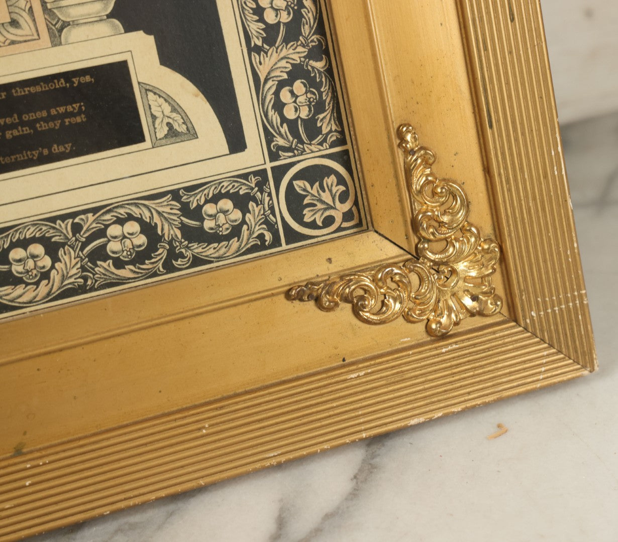 Lot 005 - Antique Mourning Lithograph In Frame With Dove And Hourglass, "Gone By Not Forgotten," Copyright T.W. Campbell, 1892, Updated In Memory Of David H. Jones, Died 1996, 19-3/" x 27-1/4"