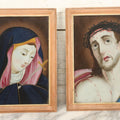Lot 007 - Pair Of Antique Religious Reverse Paintings Of The Virgin Mary And Jesus Christ, In Frames, Note Crack Lower Right Of Jesus, 8-5/8" x 11-1/4"