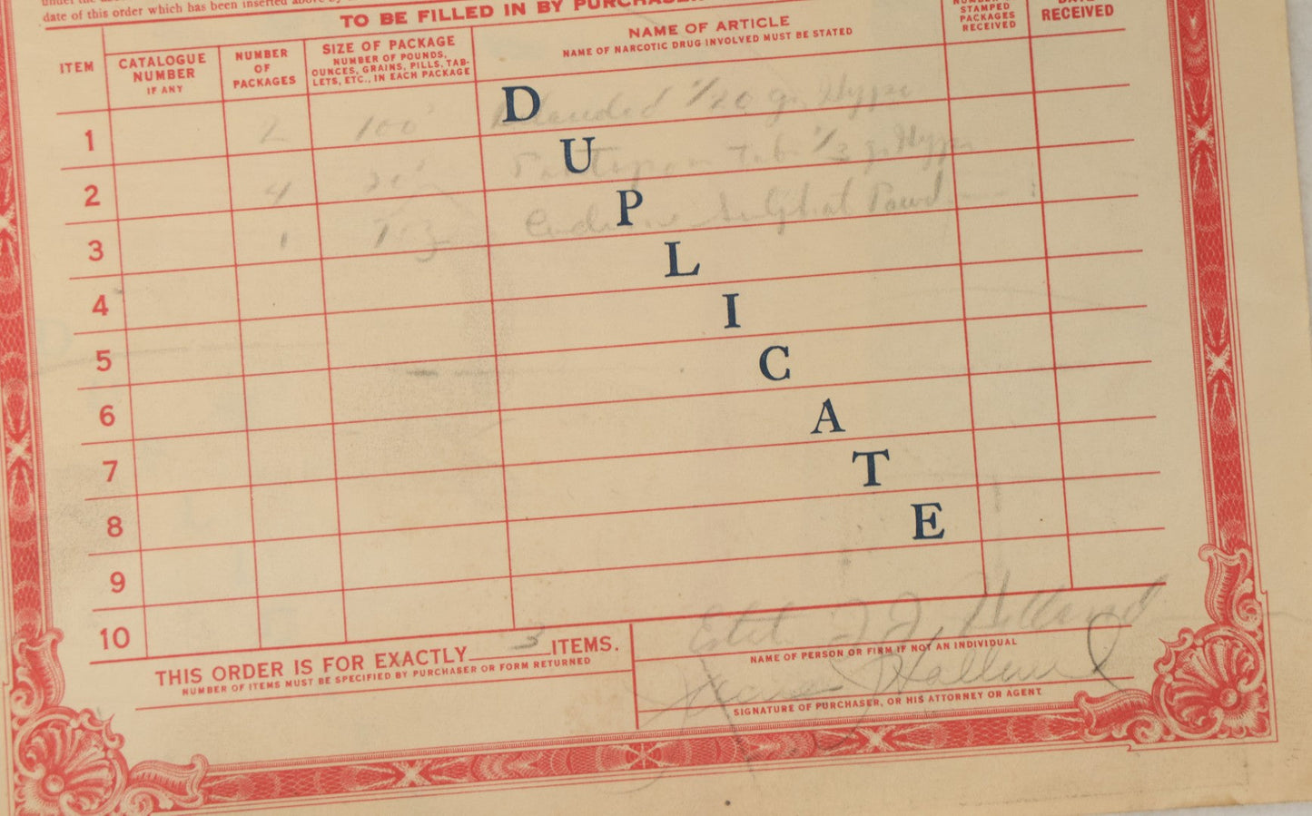 Lot 125 - Grouping Of Five Vintage Opium Order Forms From The United States Treasury Department, Internal Revenue Service, Circa 1930s