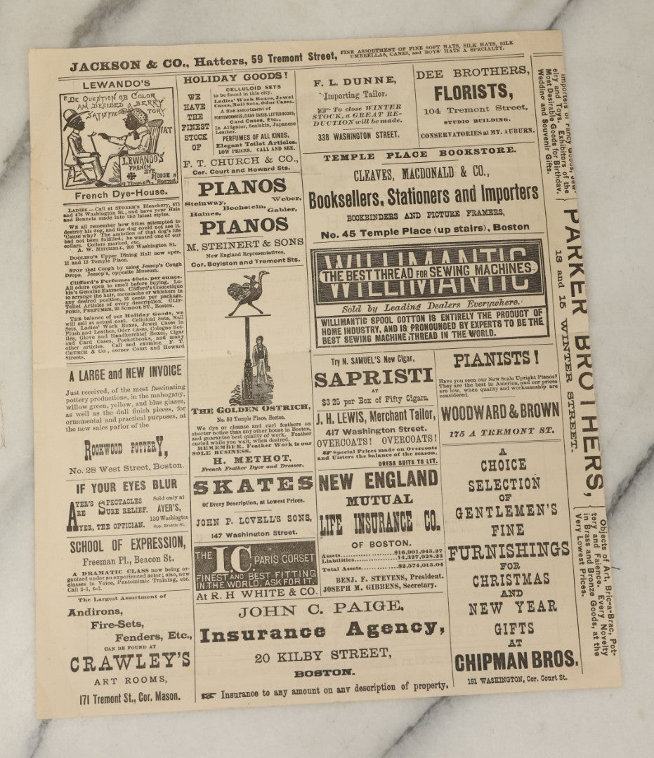 Lot 126 - Antique Advertisement For Edwin Booth (Brother Of John Wilkes Booth) As Hamlet, From The Boston Museum Company Theater, January 1886