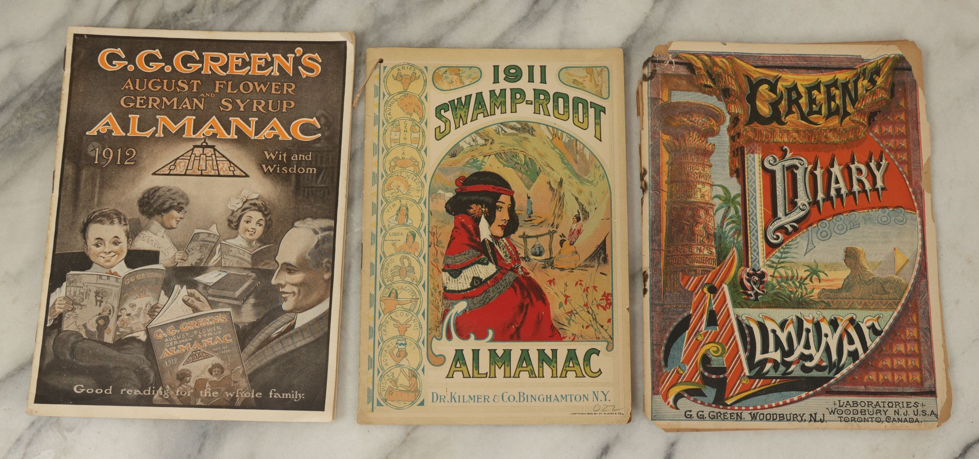 Lot 128 - Grouping Of Three Antique Almanacs Including G.G. Green's For 1012, Swamp-Root 1911, And Green's Dairy, 1882-1883