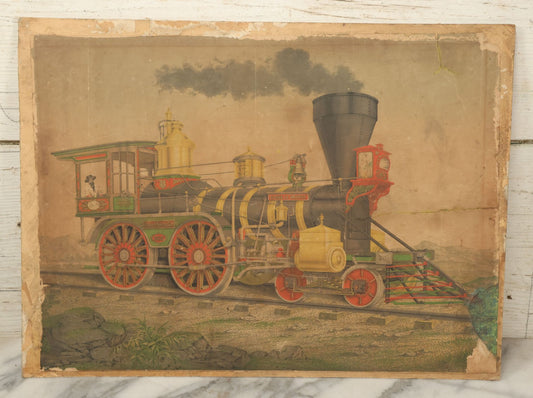 Lot 131 - Antique Hand Colored Unframed Lithograph Of A Locomotive Railroad Train, Advertisement For Richard Norris & Son 