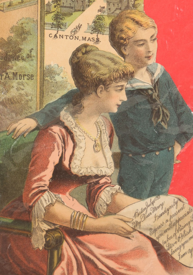 Lot 133 - Large Printed Advertisement For Rising Sun Stove Polish, Canton, Massachusetts, With Pug Dog