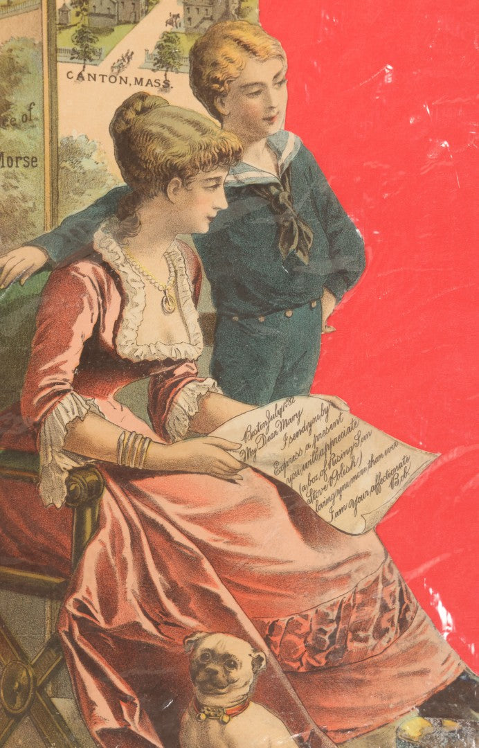 Lot 133 - Large Printed Advertisement For Rising Sun Stove Polish, Canton, Massachusetts, With Pug Dog