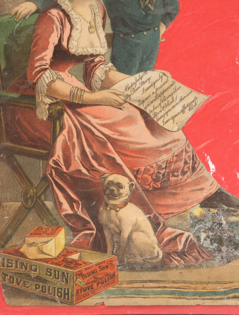 Lot 133 - Large Printed Advertisement For Rising Sun Stove Polish, Canton, Massachusetts, With Pug Dog