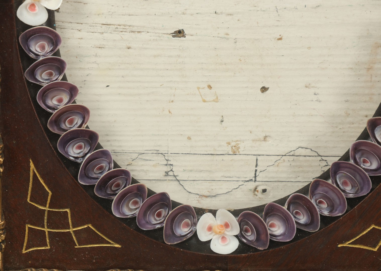 Lot 008 - Antique Victorian Eastlake Double Frame With Decorative Real Shell Surround, Shell Flowers, Sailors Valentine, 17" x 18-7/8"