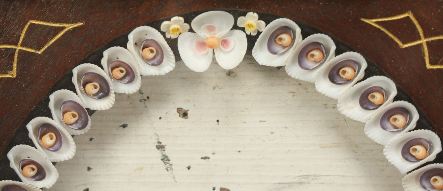 Lot 008 - Antique Victorian Eastlake Double Frame With Decorative Real Shell Surround, Shell Flowers, Sailors Valentine, 17" x 18-7/8"