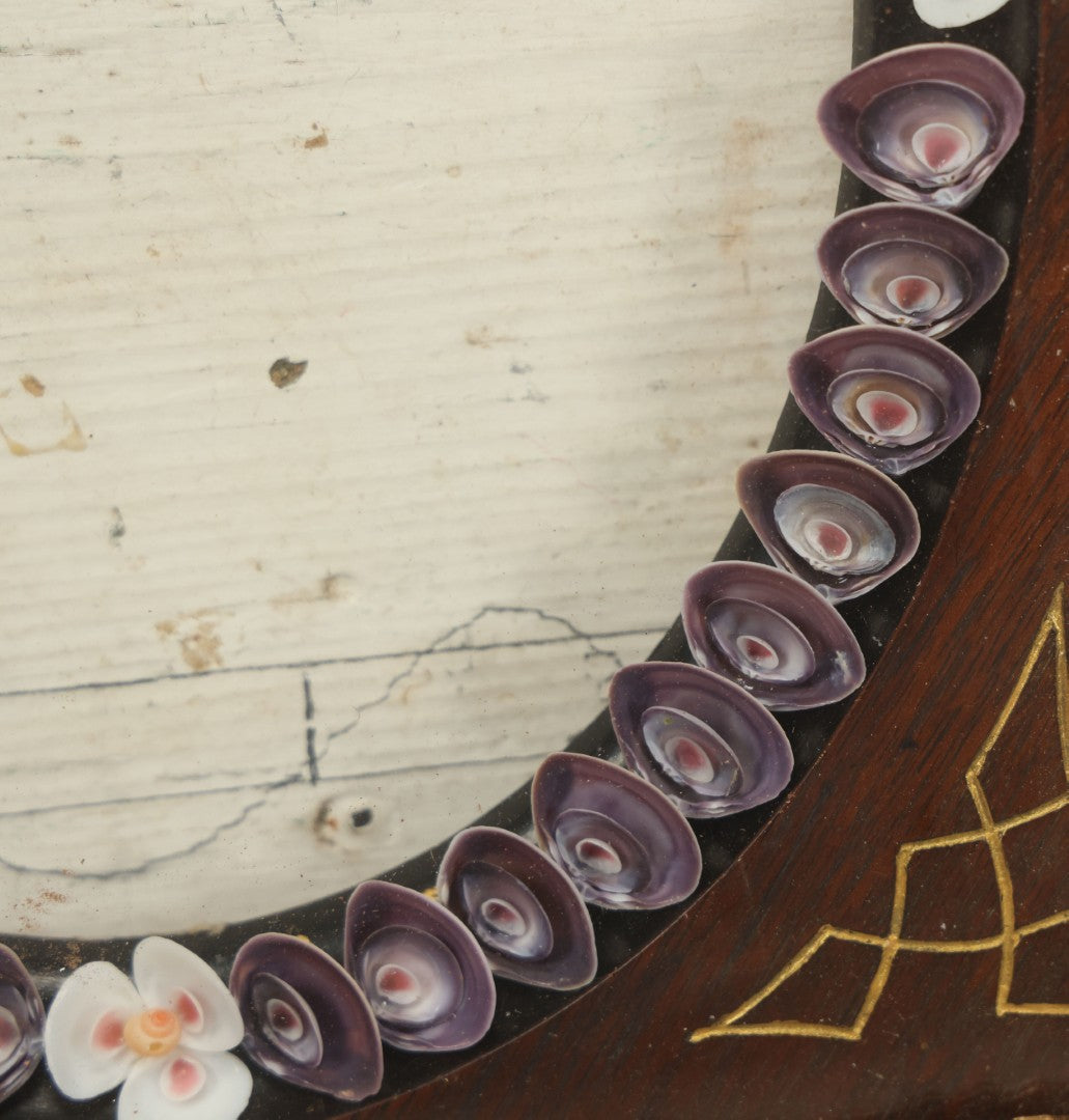 Lot 008 - Antique Victorian Eastlake Double Frame With Decorative Real Shell Surround, Shell Flowers, Sailors Valentine, 17" x 18-7/8"