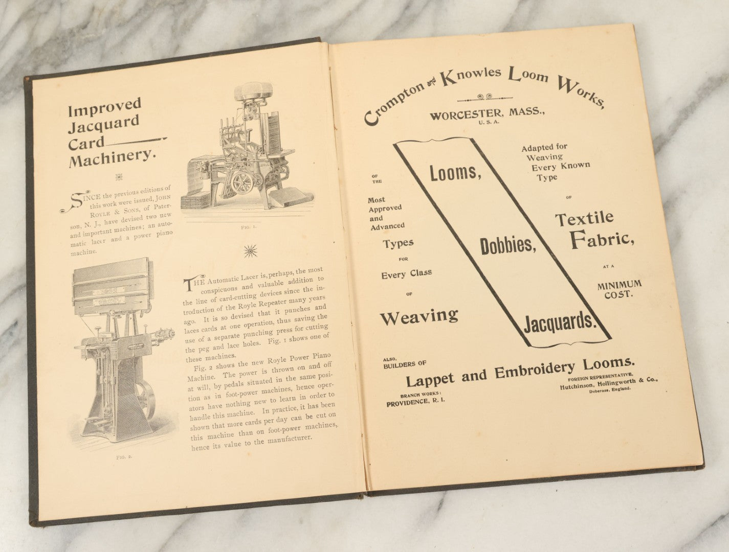 Lot 142 - "The Jacquard Machine Analyzed And Explained" Antique Textile Machinery Book By E.A. Posselt, Illustrated, Crompton & Knowles Loom Works, Worcester, Massachusetts