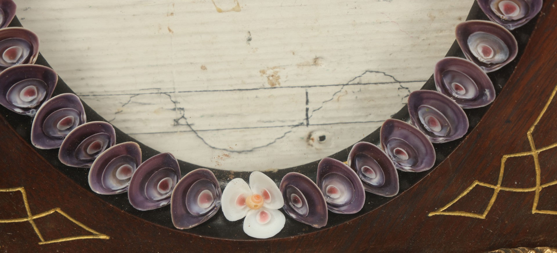 Lot 008 - Antique Victorian Eastlake Double Frame With Decorative Real Shell Surround, Shell Flowers, Sailors Valentine, 17" x 18-7/8"