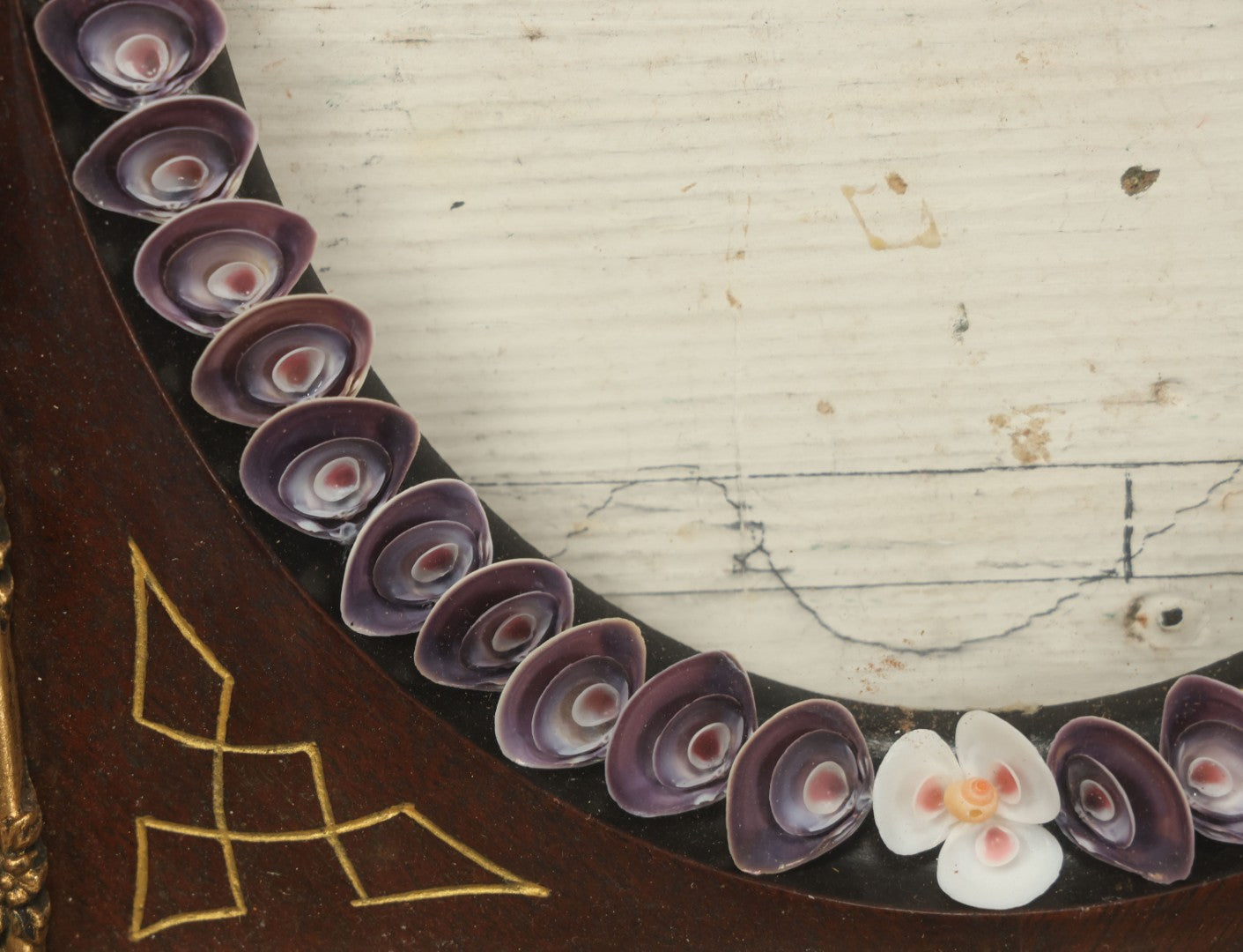 Lot 008 - Antique Victorian Eastlake Double Frame With Decorative Real Shell Surround, Shell Flowers, Sailors Valentine, 17" x 18-7/8"