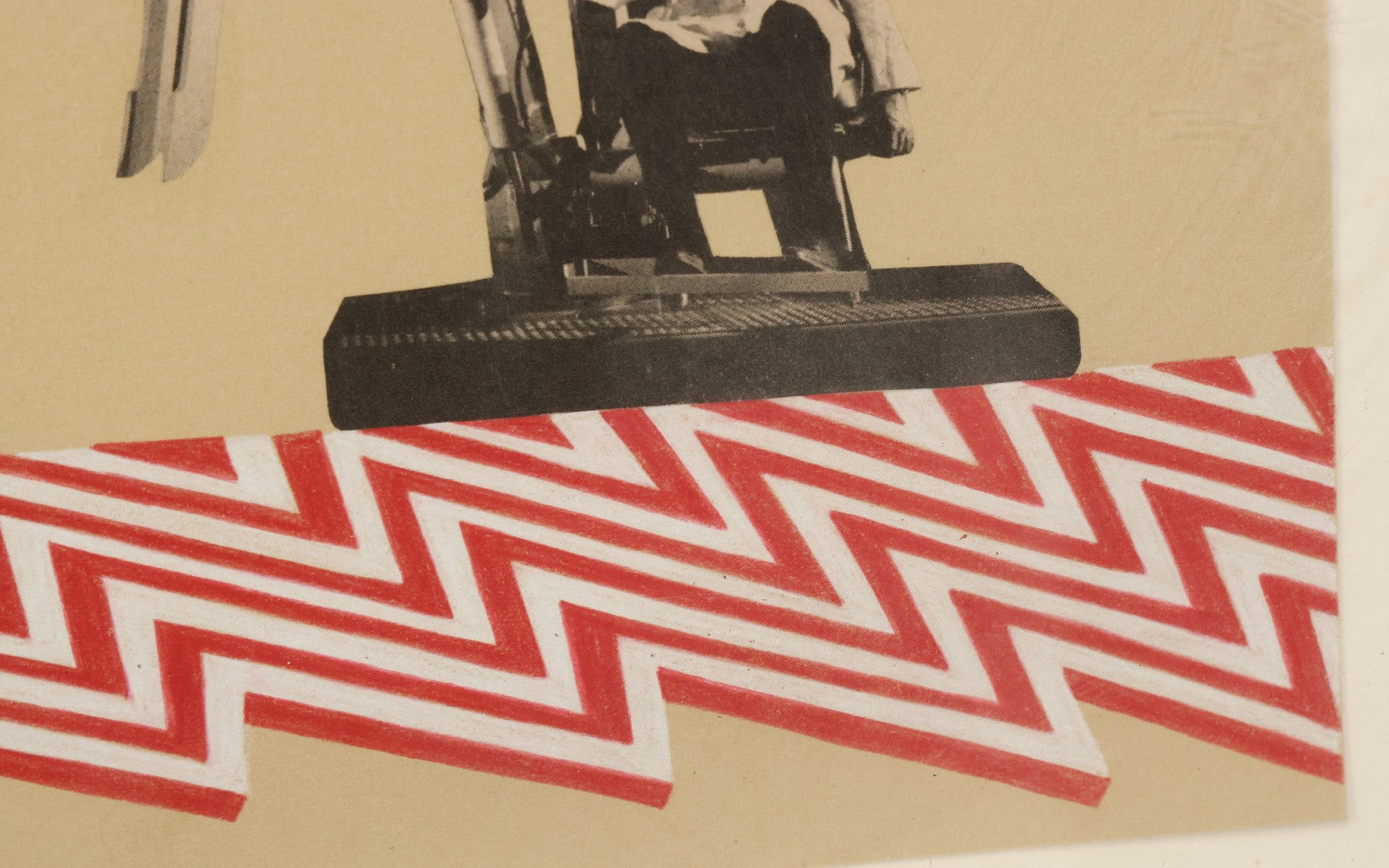 Lot 144 - Vintage Modern Pop Art Collage With Man Operating Heavy Machinery, Red And Green Zig Zag Designs, 21-1/4" x 11-1/4"